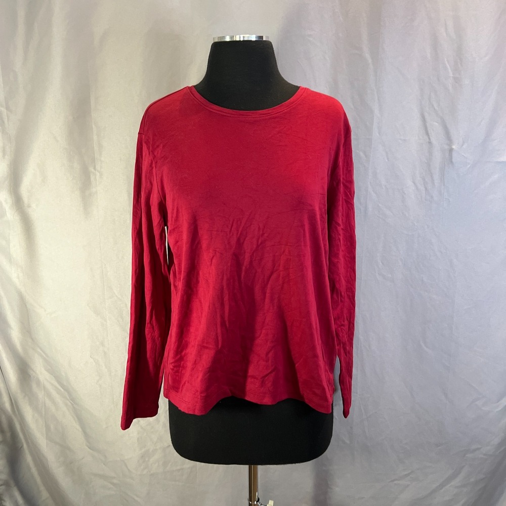 L.L.Bean T Shirt Womens Large Petite Red Cotton Long Sleeve Crew Neck Pullover
